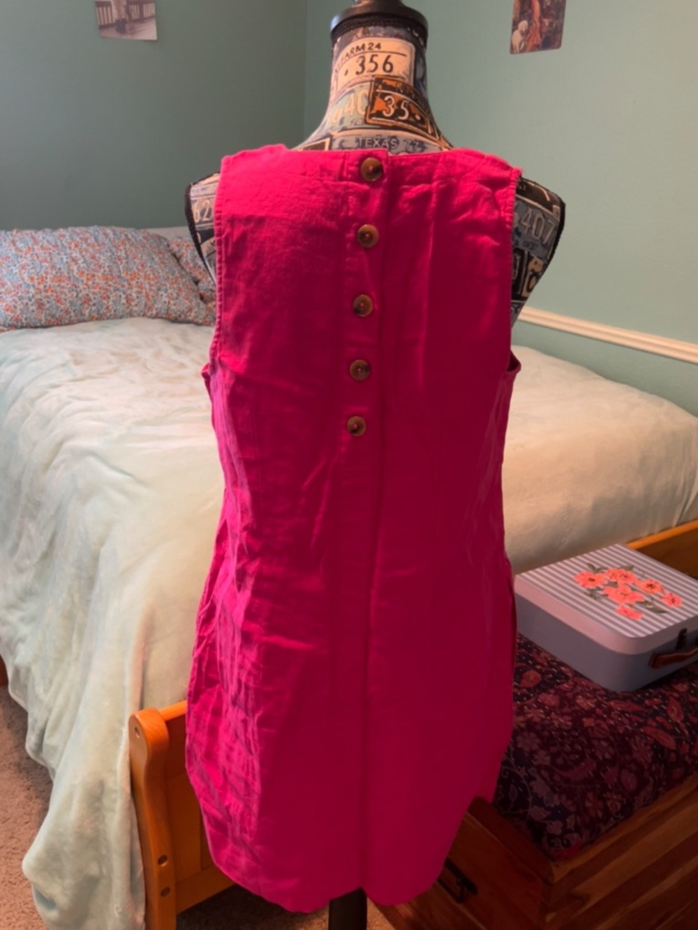 J. Crew Hot Pink Linen Tank Dress with Back Buttons
